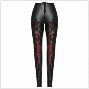Punk Rave Black Red Faux Leather Crochet Lace Stretch Leggings Gothic NWT NEW XL